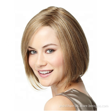 Aishili factory wholesale synthetic hair wigs short fluffy light gold wigs  natural straight Synthetic hair wigs for women